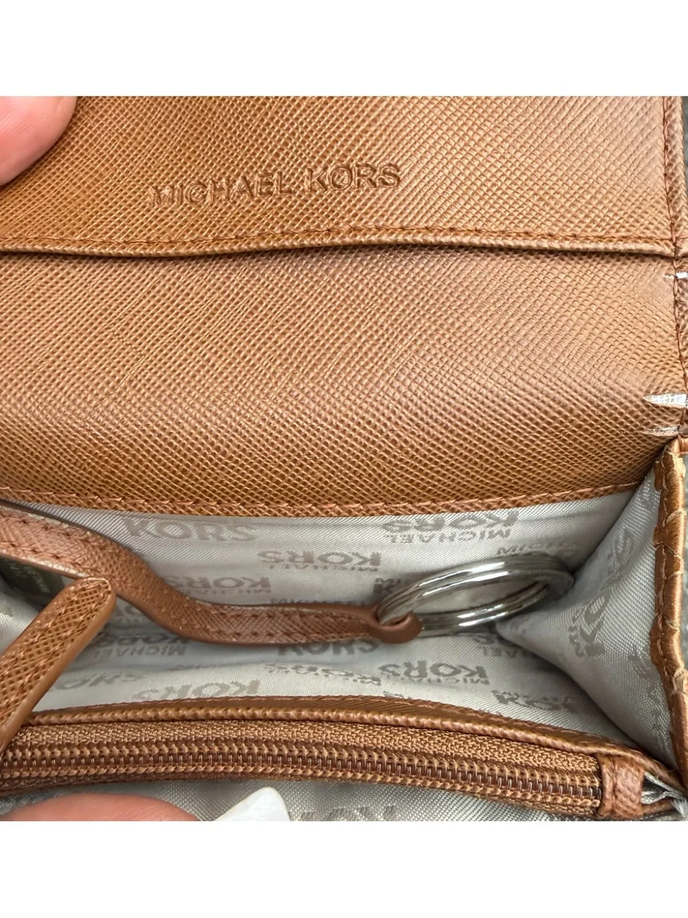 Michael Kors Brown Snake-Embossed Leather Card Case with Key Ring